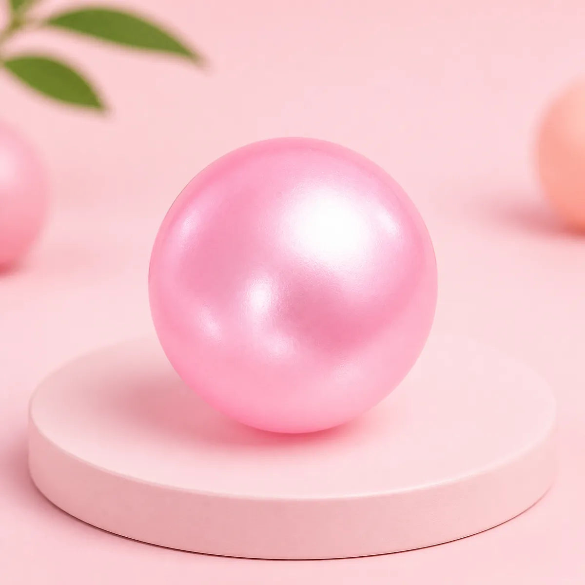Różowa perłowa gładka kulka gniotek squishy na różowym podeście